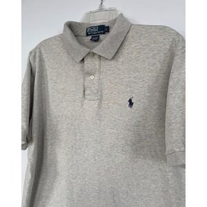Polo Ralph Lauren Mens Large Heather Grey Short Sleeve Cotton Polo Shirt Preppy
